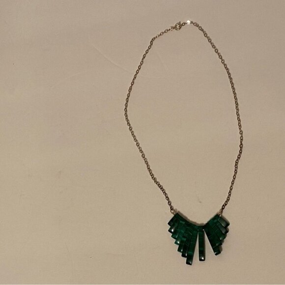 NECKLACE STERLING SILVER GREEN MALACHITE FAN STYLE GRADUATED TAPERED CHOKER 15” - Picture 6 of 9